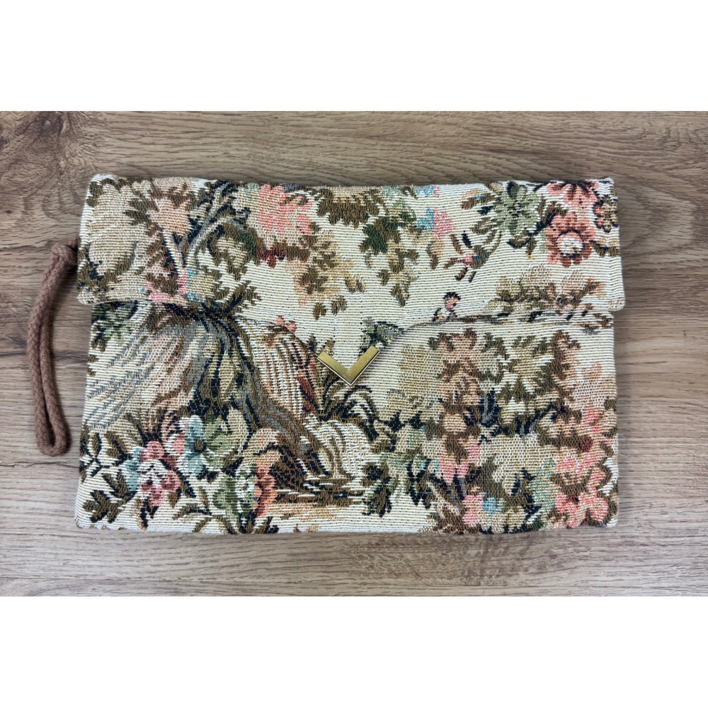 Tibor Handbags California Tapestry Clutch Womens Large Multicolor Floral Vintage